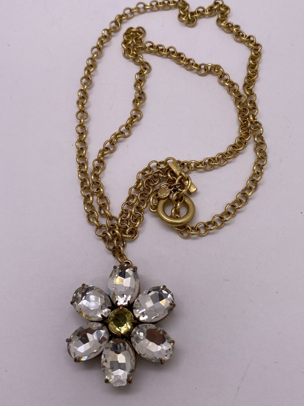 Anne Taylor Gold Tone Flower Crystal Pendant Necklace